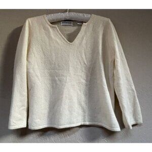 Hugo Buscati Womens Cashmere Pullover Crop Sweater Size Small Ivory Cozy Luxe
